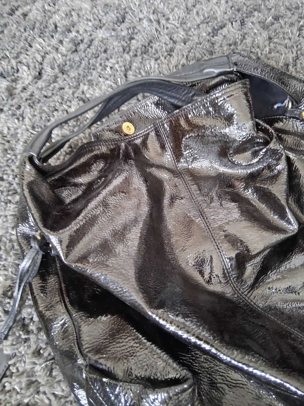 Furla Glossy Black Patent Hobo Bag